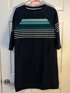 LL Bean Women's 24/7 Sweatshirt Dress, Size Small, Navy Stripe